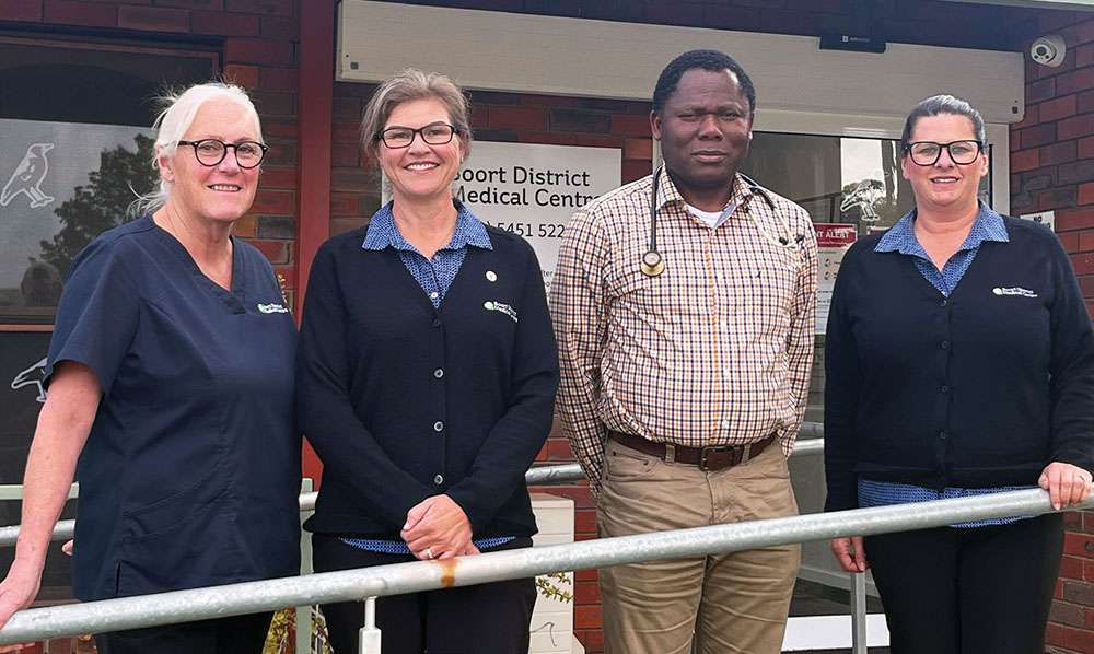 Di Walsh, Kristy Pilgrim, Dr Chris Olise and Amber Wood at Boort Medical Centre. Photo credit: Loddon Herald.